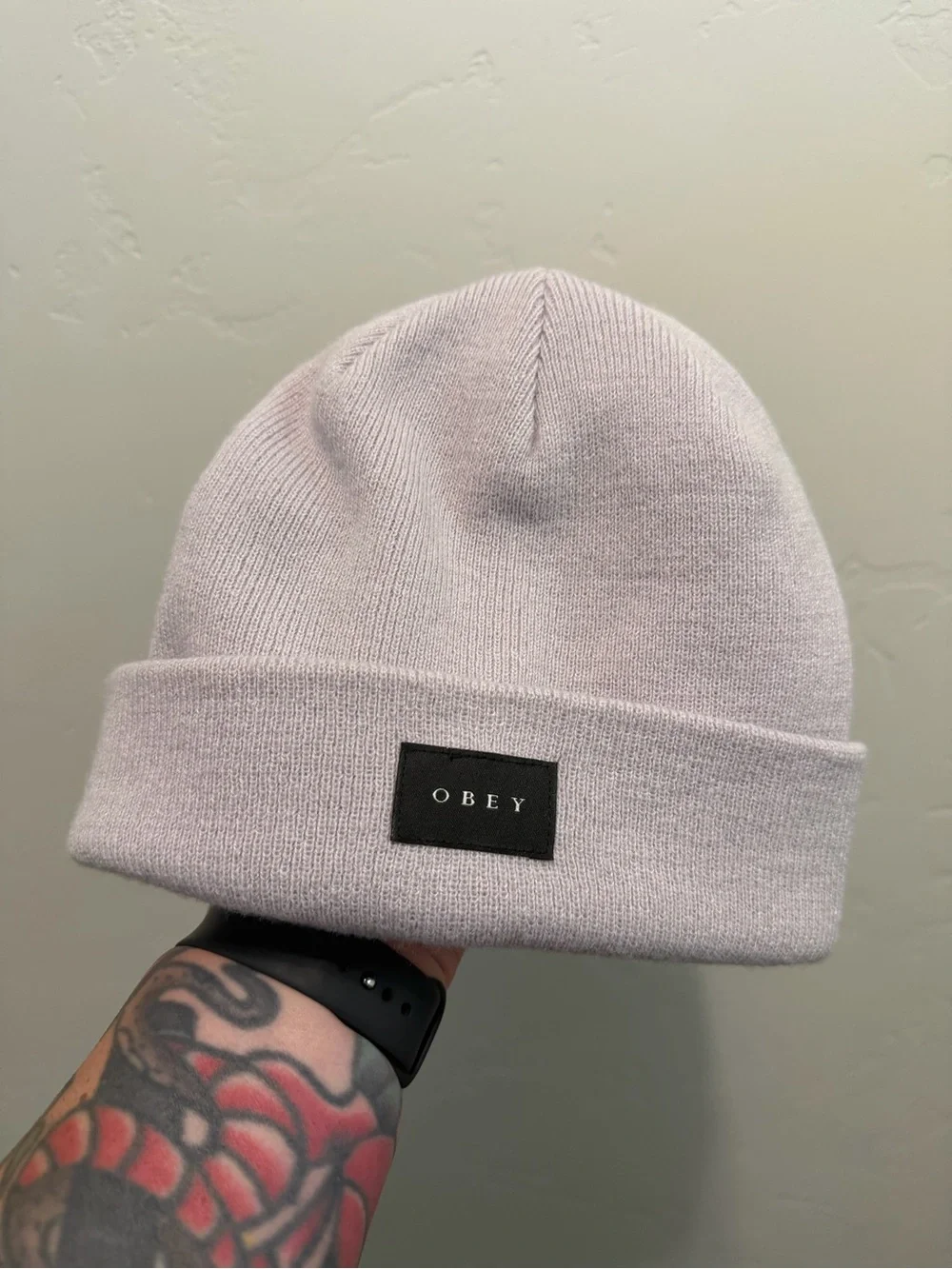 Obey Beanie Hat One Size Pale Lavender/blush Cuffed Knit Skull Cap Streetwear